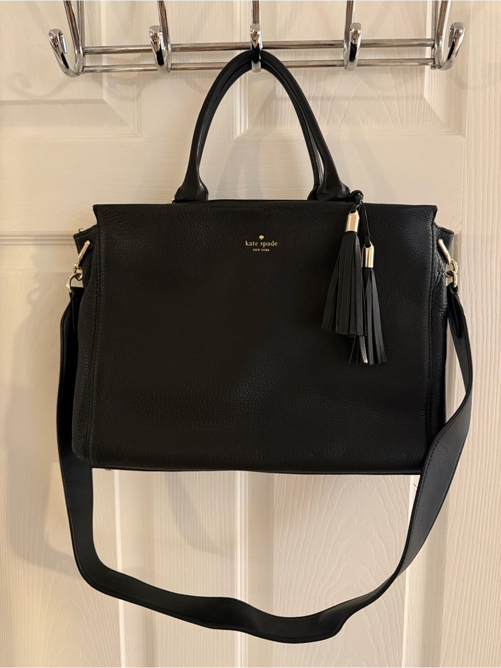 kate spade Black Pebble Leather Satchel with Shoulder Strap